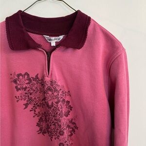 Northern Reflections Pink Crewneck Half-Zip Sweater with Burgundy Collar